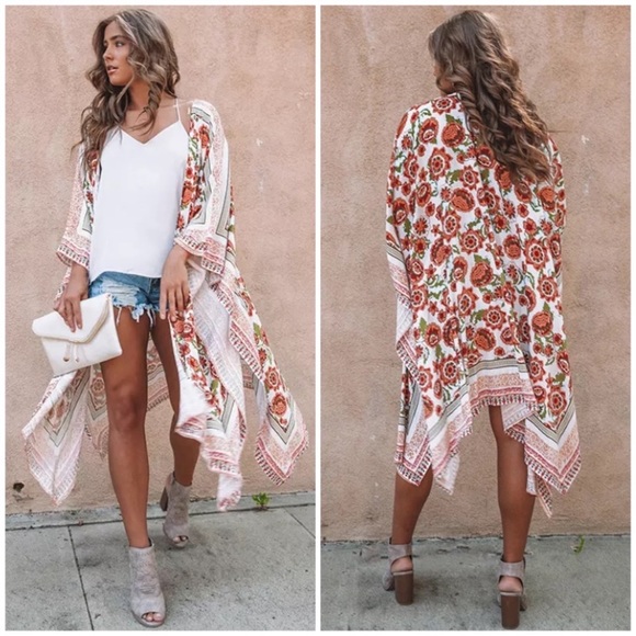 SOLD OUT CLEARANCE Boho Floral Open Kimono Coverup Wrap One Size - Picture 8 of 8